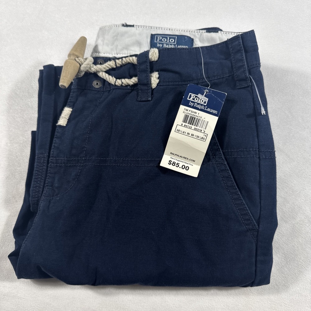 Vtg Polo by Ralph Lauren Pants Boys‎ Size 14 Navy Blue Cargo Military New